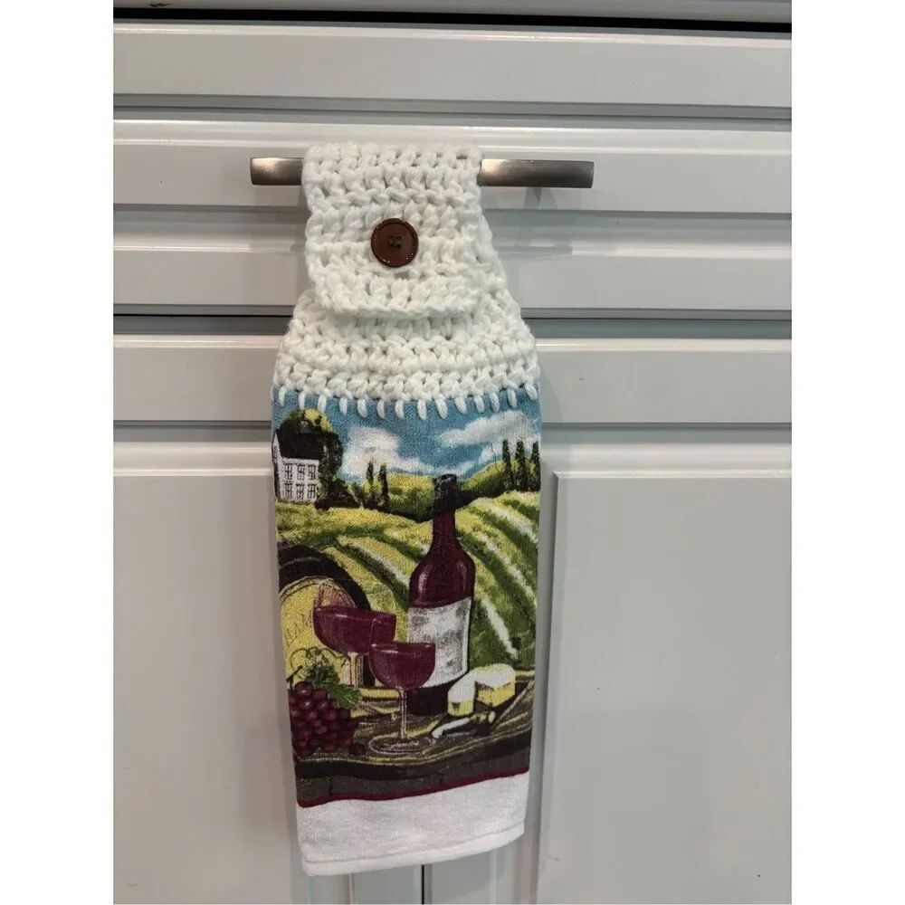 Crochet Top Kitchen Towel-Wine country with cheese